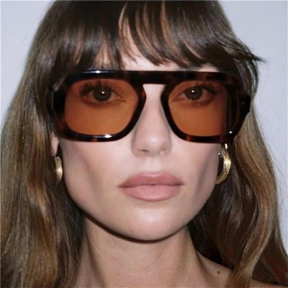 🕶️True Brown Square Aviator Sunglasses – Oversized Flat Top Frame🕶️